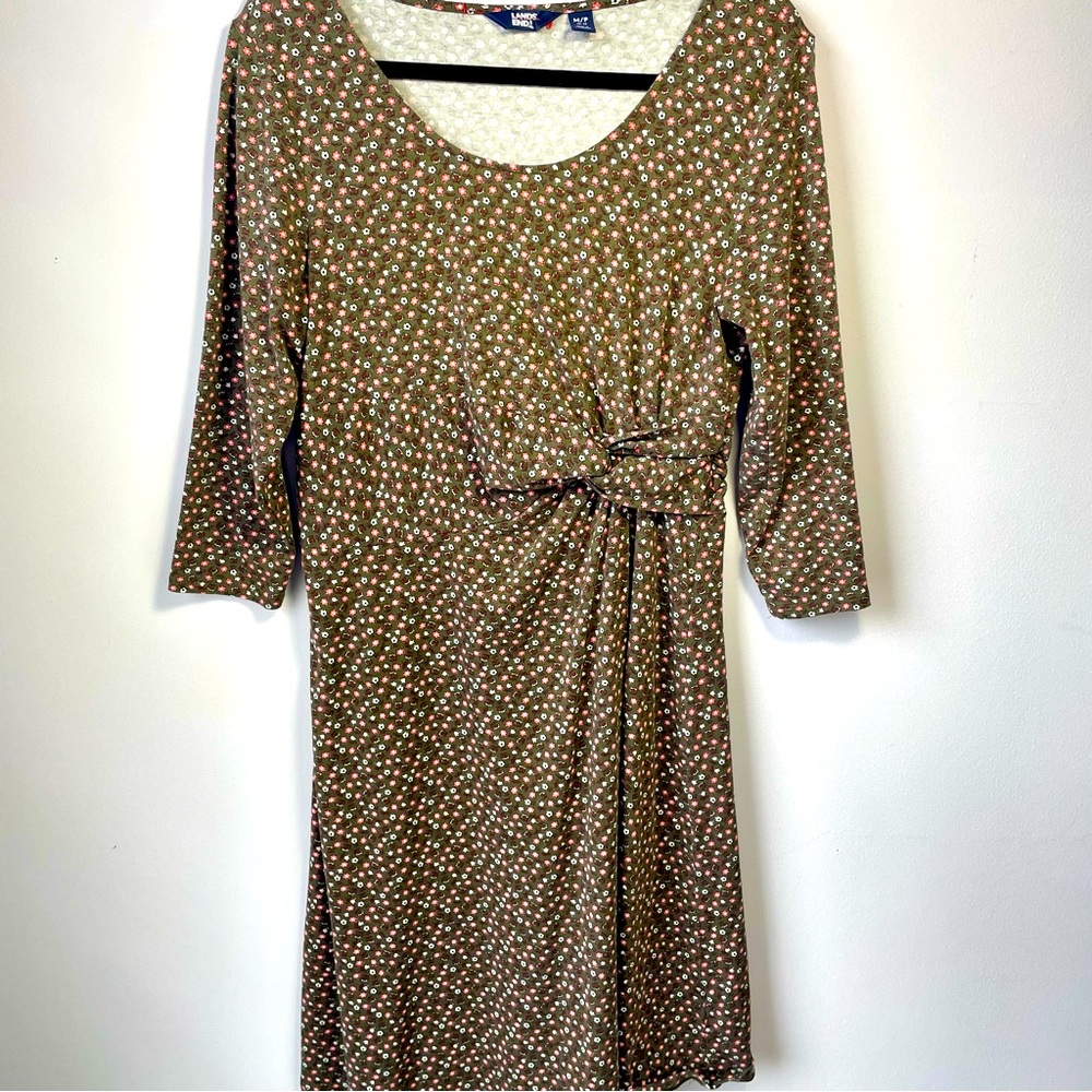 Lands’ End Ditsy Floral Knot-Twist Front Midi Stretch Dress Cottagecore Petite